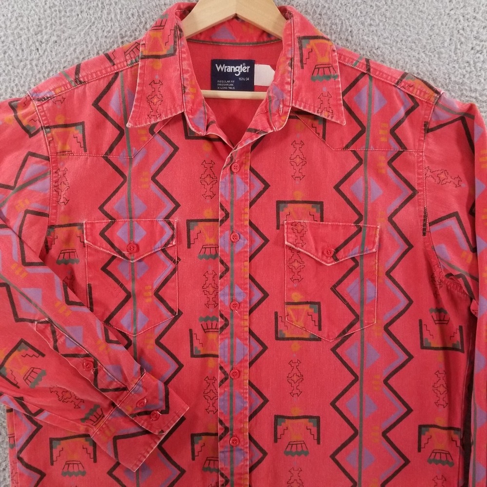 Vtg Wrangler Brushpopper Large Aztec 16.5 34 Thunderbird Rodeo Cowboy Southwest